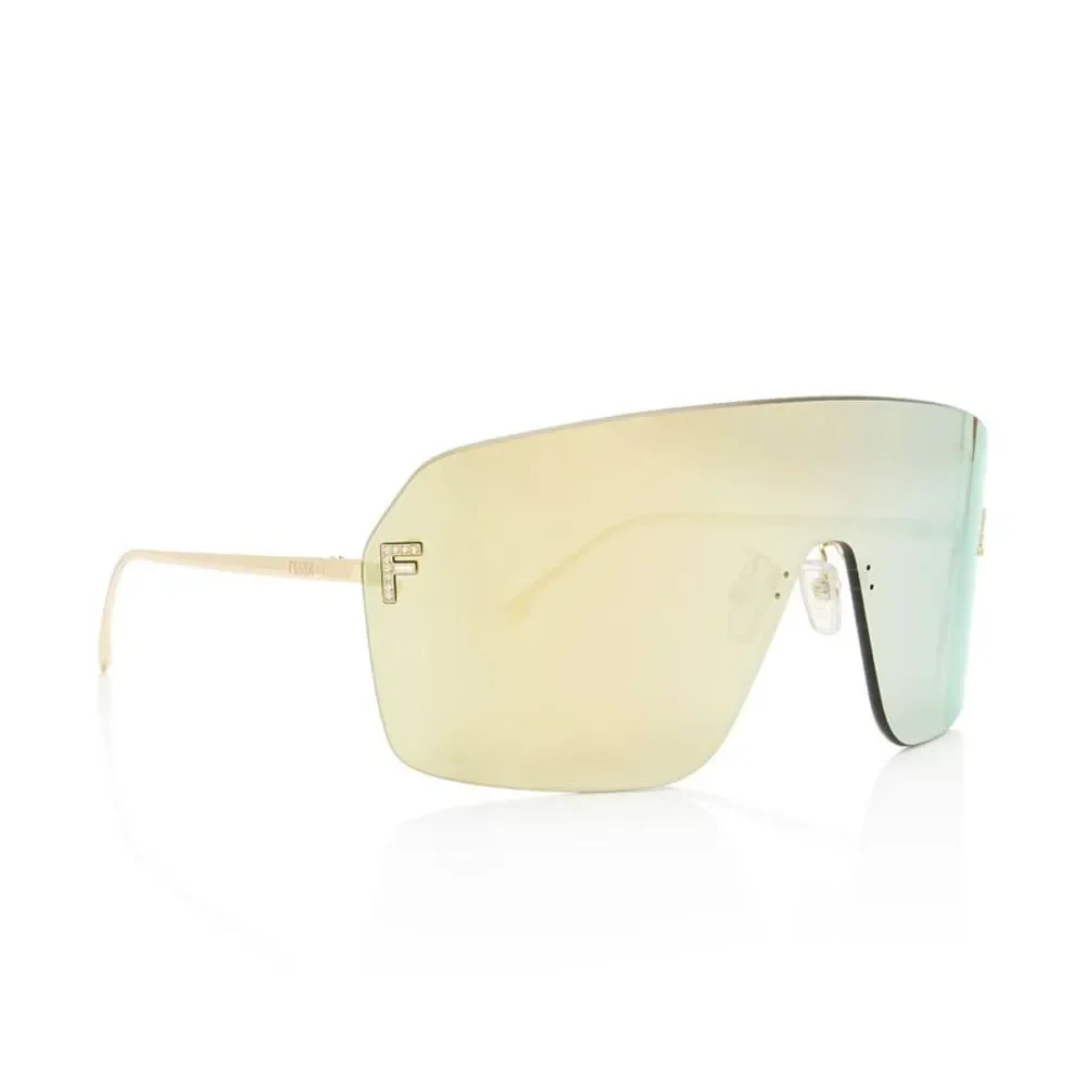 Fendi Mirrored Crystal F Gold Shield Sunglasses - Picture 2 of 5